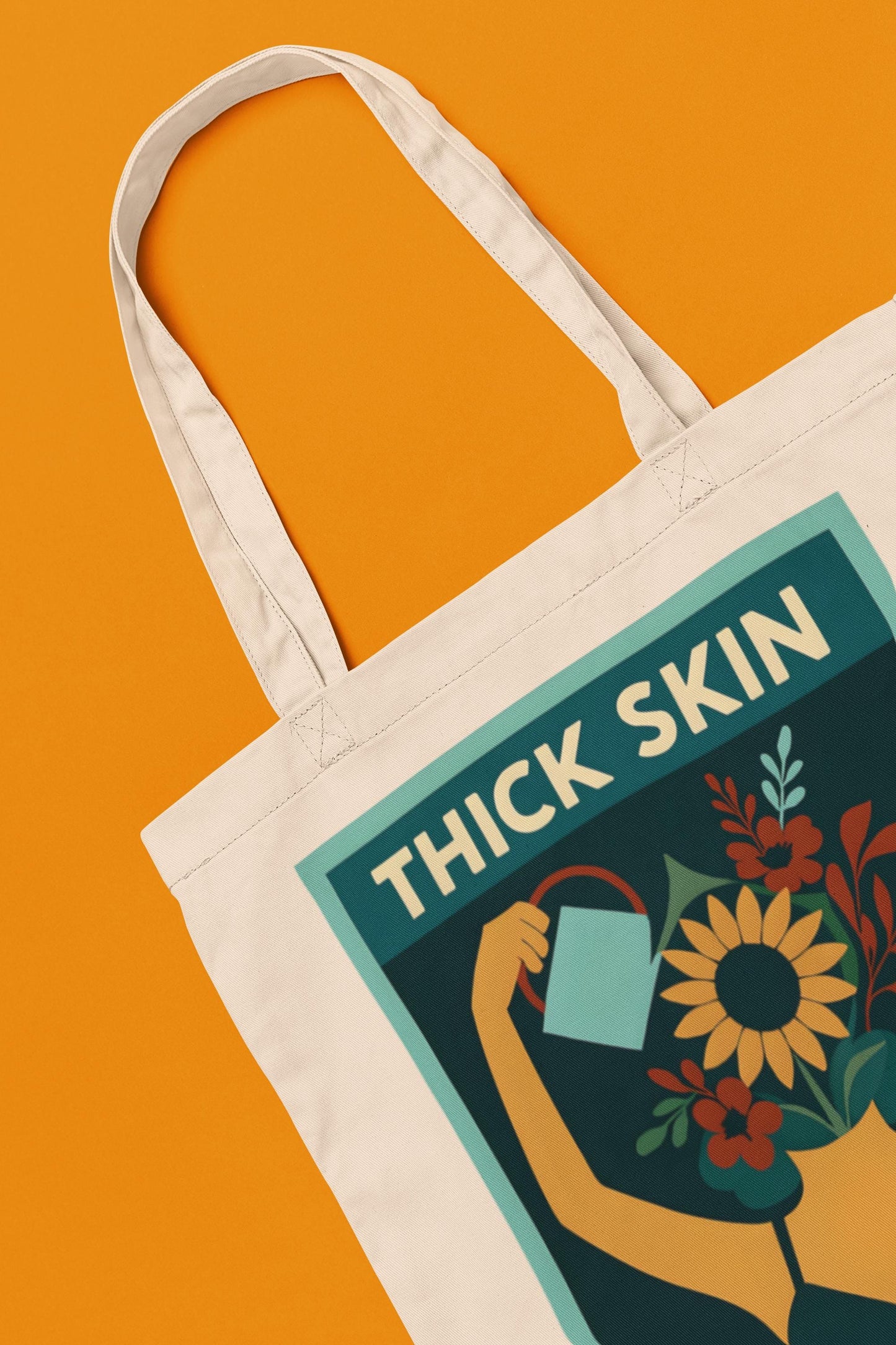 Thick Skin Soft Heart Cotton Canvas Tote Bag, Eco-Friendly Shopper, Motivational Gift, Reusable Tote, Grocery Bag, Floral Design