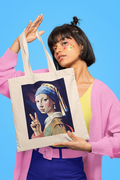 Girl with a Pearl Earring Pop Art Shoulder Bag Modern Art Canvas Tote Perfect for Him, Her, Best Friend, Teacher, Birthday, or LGBTQ Pride
