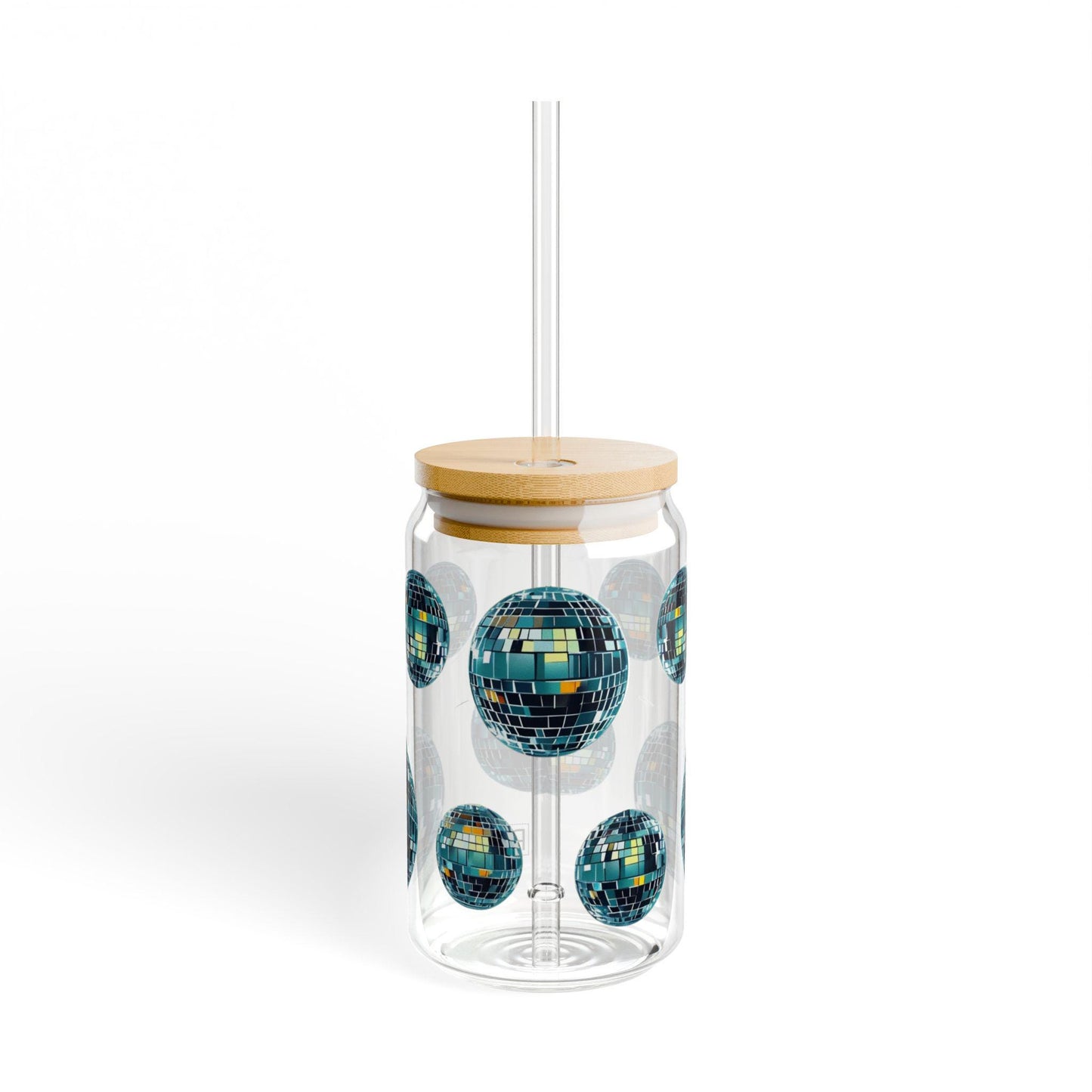 Disco Ball Sipper Glass 16oz Iced Coffee Cup with Bamboo Lid and Straw | Colorful Glassware and Dance Teacher Gifts