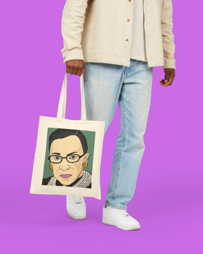 RBG Inspired Cotton Canvas Tote Bag, Feminist Bag, Eco-Friendly Shopping Bag, Gift for Activists, Cute Tote, RBG Art