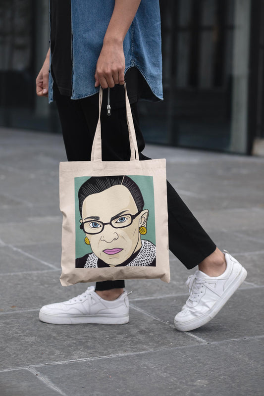 RBG Inspired Cotton Canvas Tote Bag, Feminist Bag, Eco-Friendly Shopping Bag, Gift for Activists, Cute Tote, RBG Art