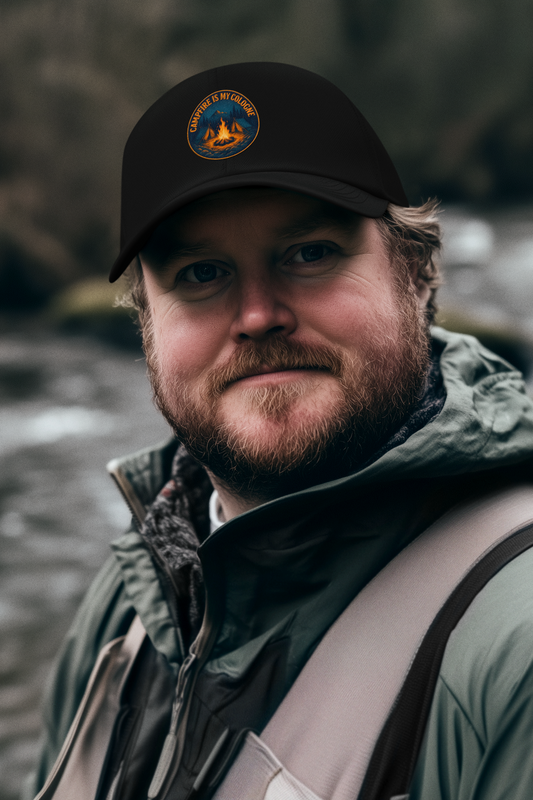 Campfire Dad Hat with Leather Patch, Outdoor Hat, Gift for Dads, Camping Accessories, Adventure Hat, Trendy Summer Cap