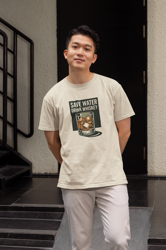 Whiskey Lover's Unisex Tee - Save Water Drink Whiskey, Funny Gift for Him, Bar Apparel, Party Shirt, Ideal for Birthdays, Housewarming