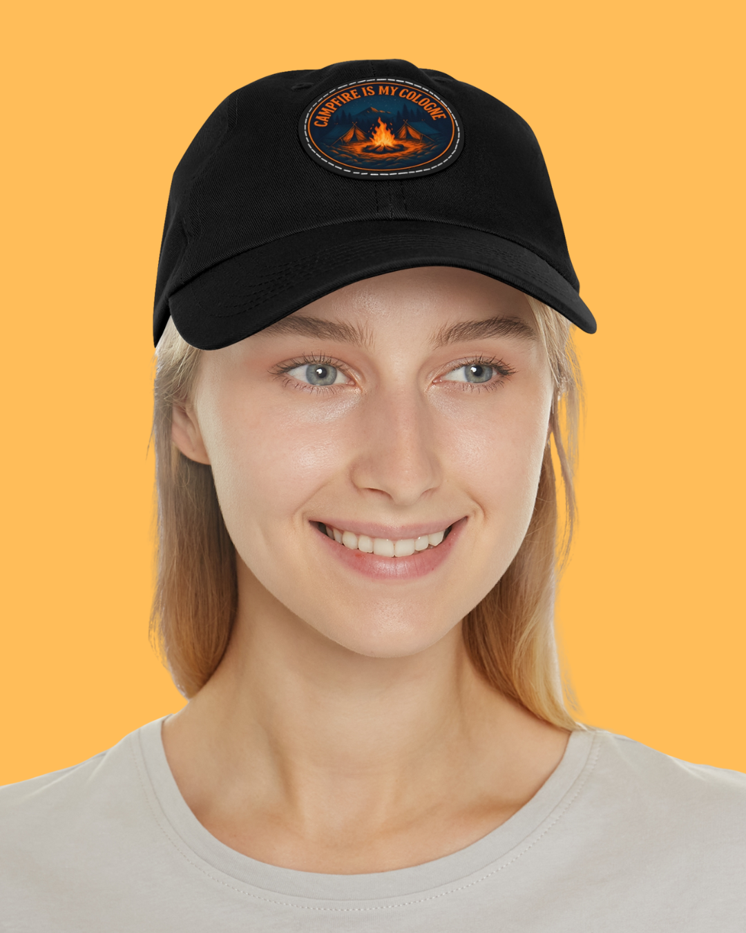 Campfire Dad Hat with Leather Patch, Outdoor Hat, Gift for Dads, Camping Accessories, Adventure Hat, Trendy Summer Cap