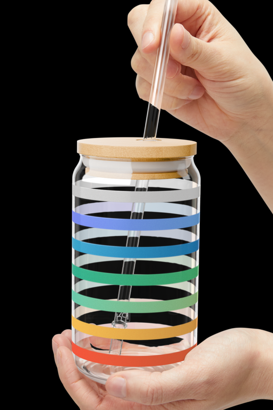 Pride Sipper Glass 16oz Iced Coffee Cup with Bamboo Lid and Straw | LGBTQ+ Colorful Glassware