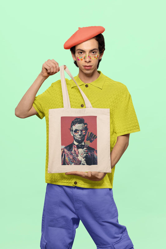 Abraham Lincoln Pop Art Shoulder Bag Patriotic Modern Art Canvas Tote Perfect for Him, Her, Best Friend, Birthday, or LGBTQ Pride