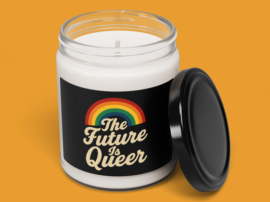 The Future Is Queer Candle 9 oz – LGBTQ+, Aromatic, Non-Toxic, Zero Waste, Cubicle & Bookshelf Decor, Self Care or Sobriety Gift